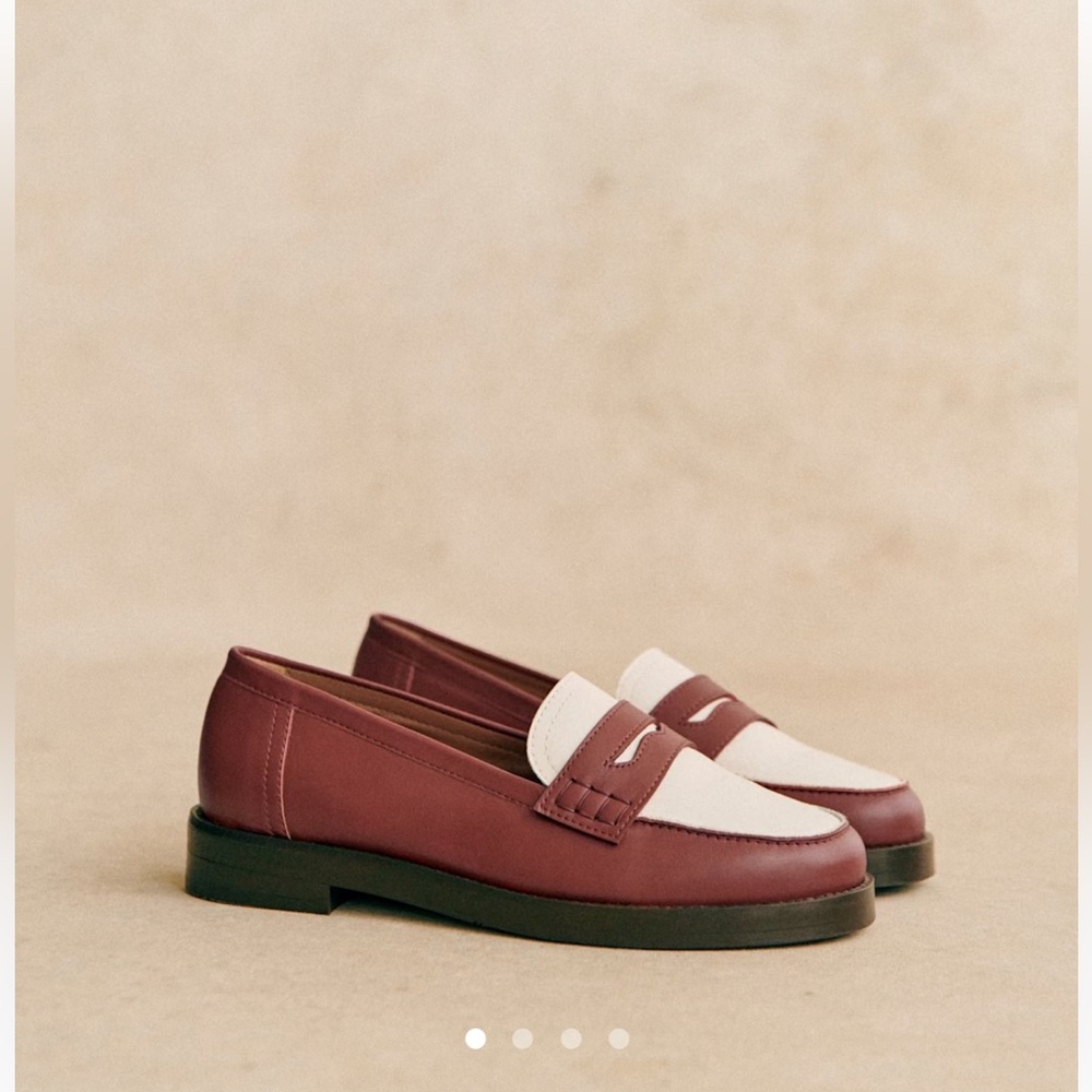 Sézane Burgundy and White Loafers